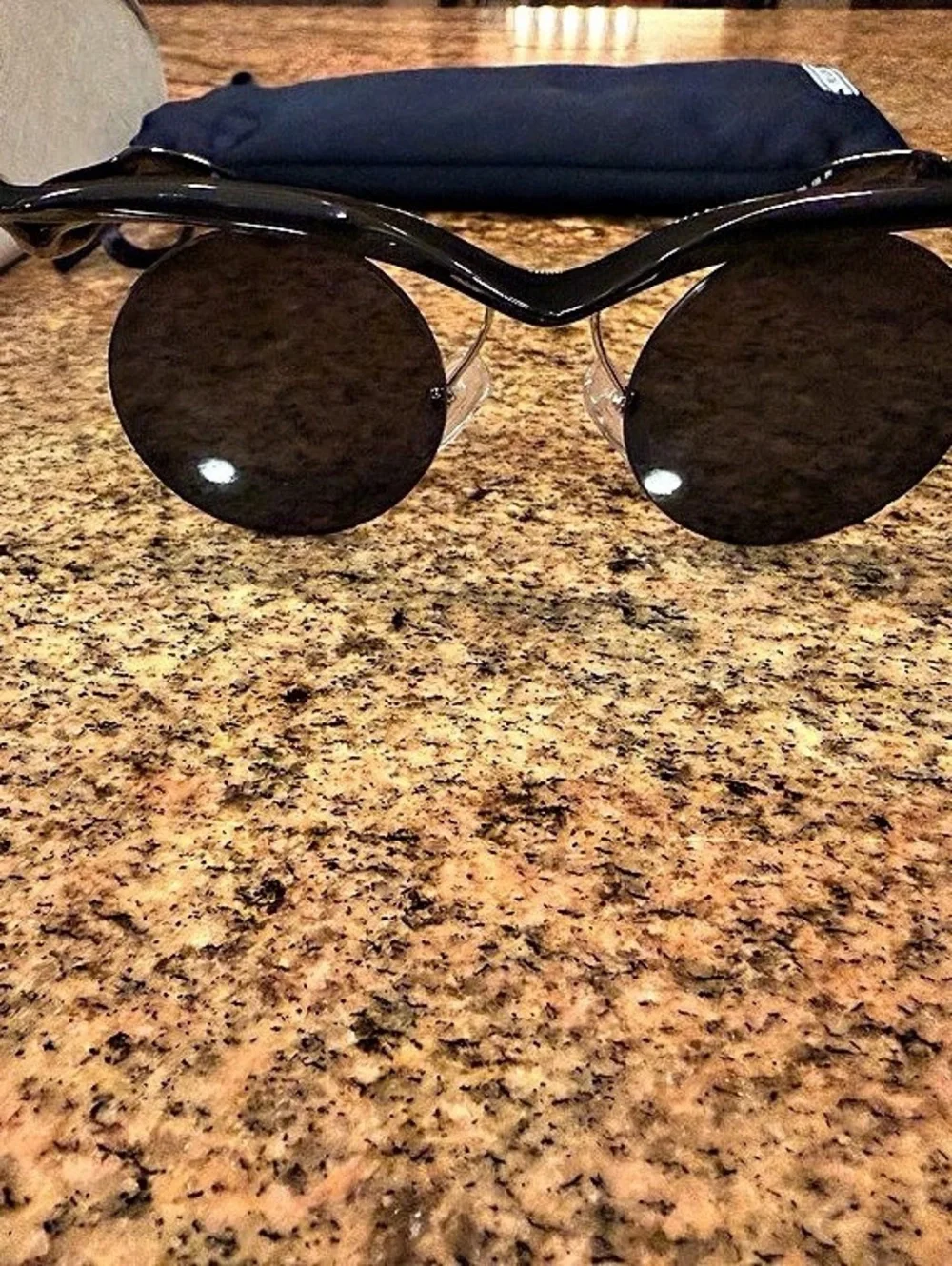 Prada SPR 16Q Cinema Round Sunglasses Black & Brown Like New